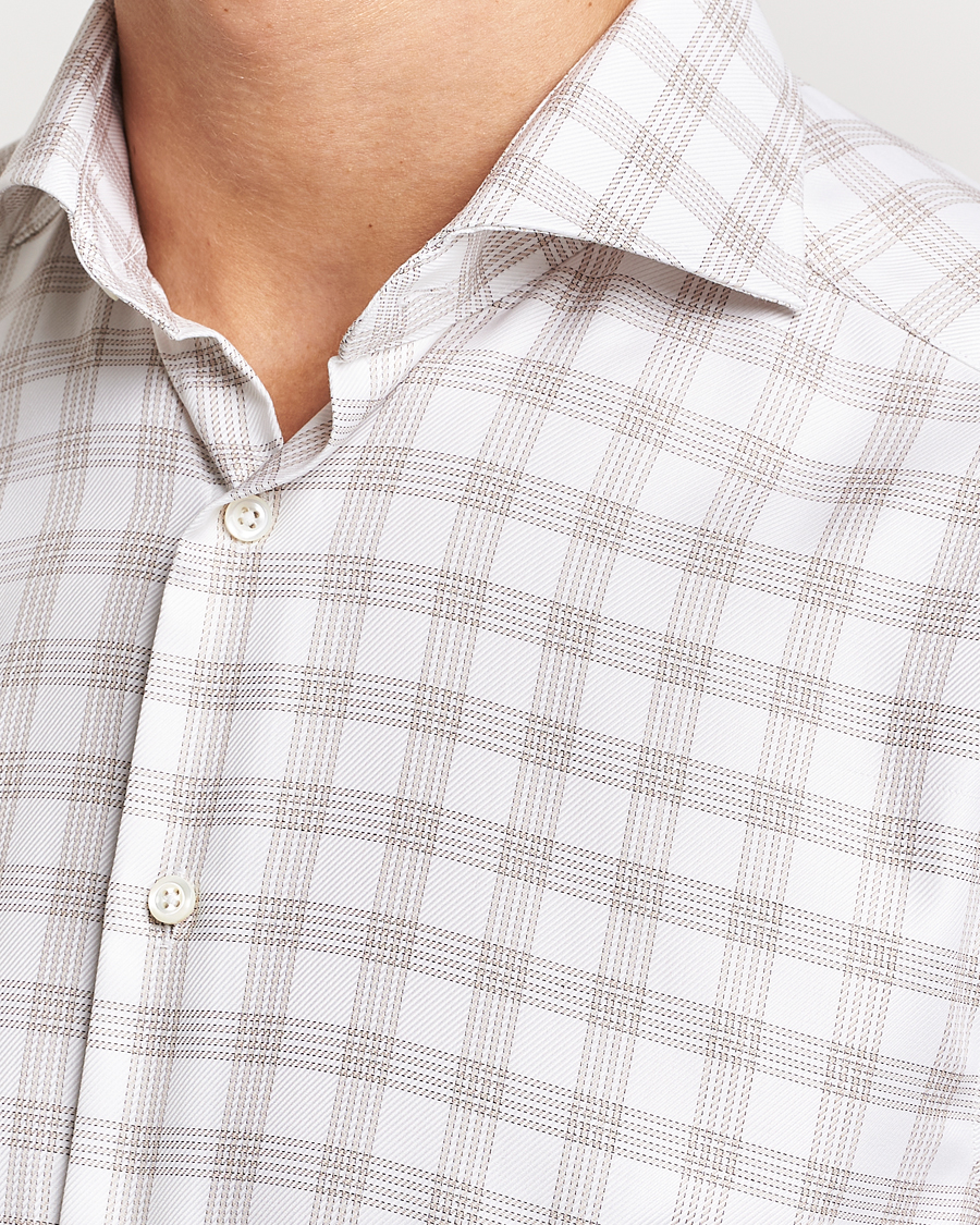 Herre | Skjorter | Stenströms | Slimline Checked Cut Away Shirt White/Brown
