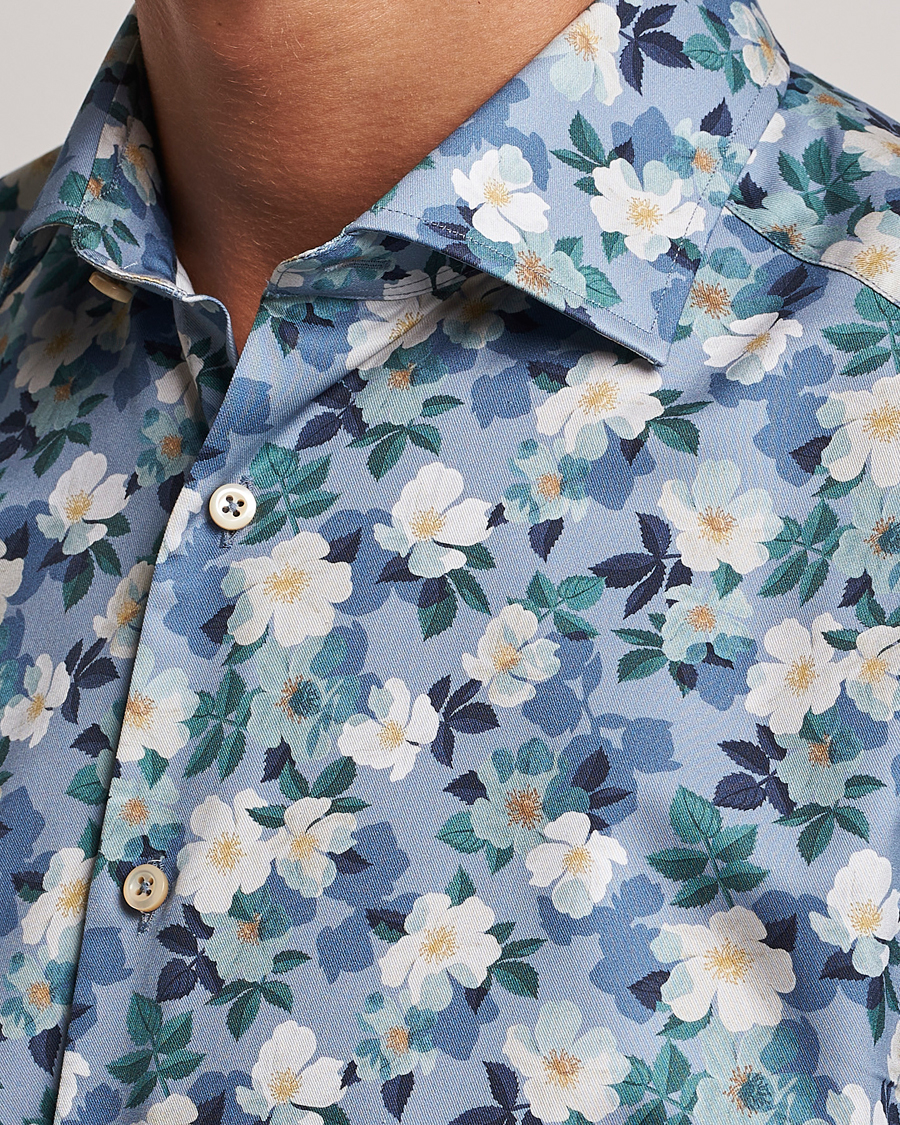 Herre | Skjorter | Stenströms | Slimline Printed Flower Cut Away Shirt Blue