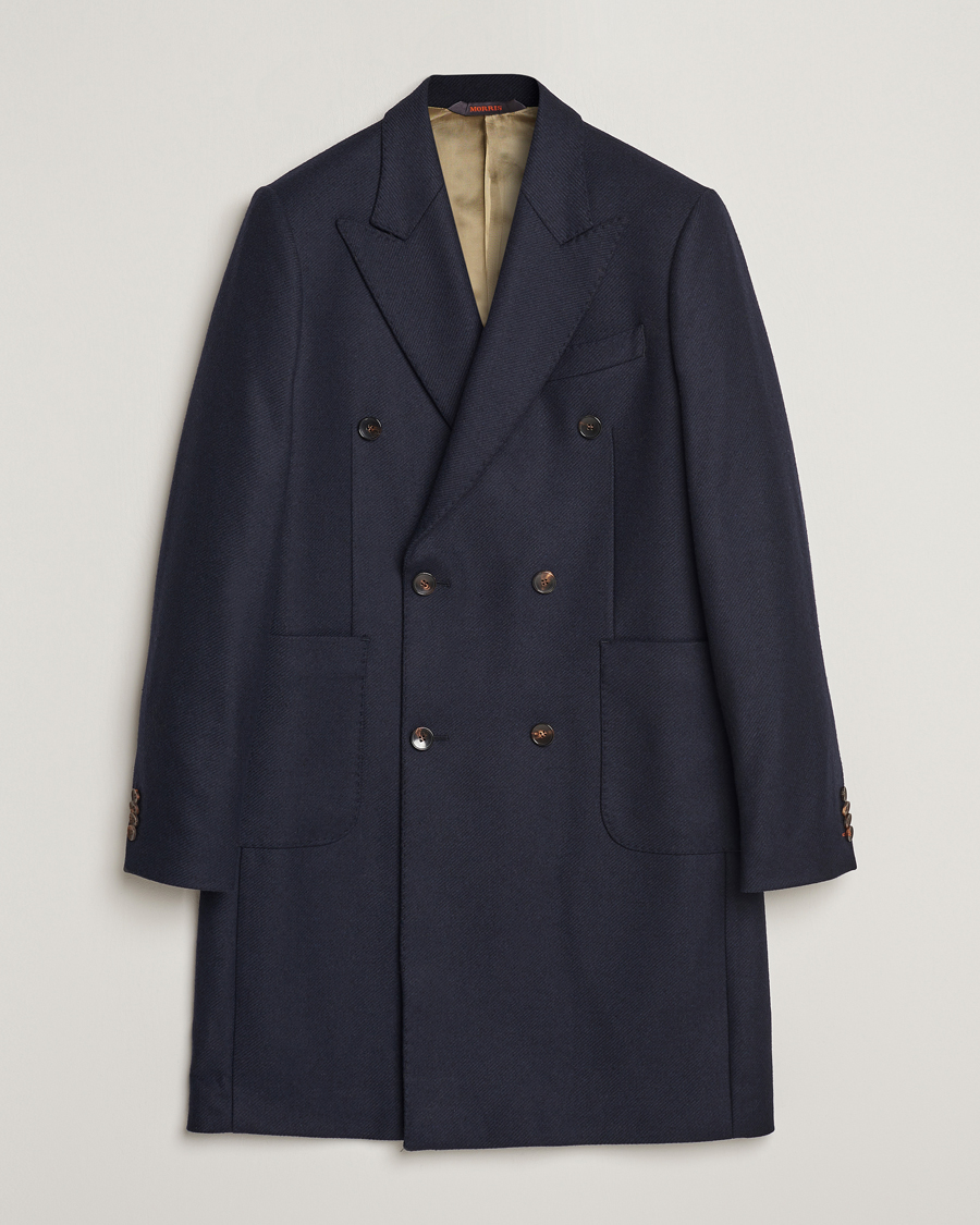 Herre | Jakker | Morris | Double Breasted Herringbone Wool Coat Navy