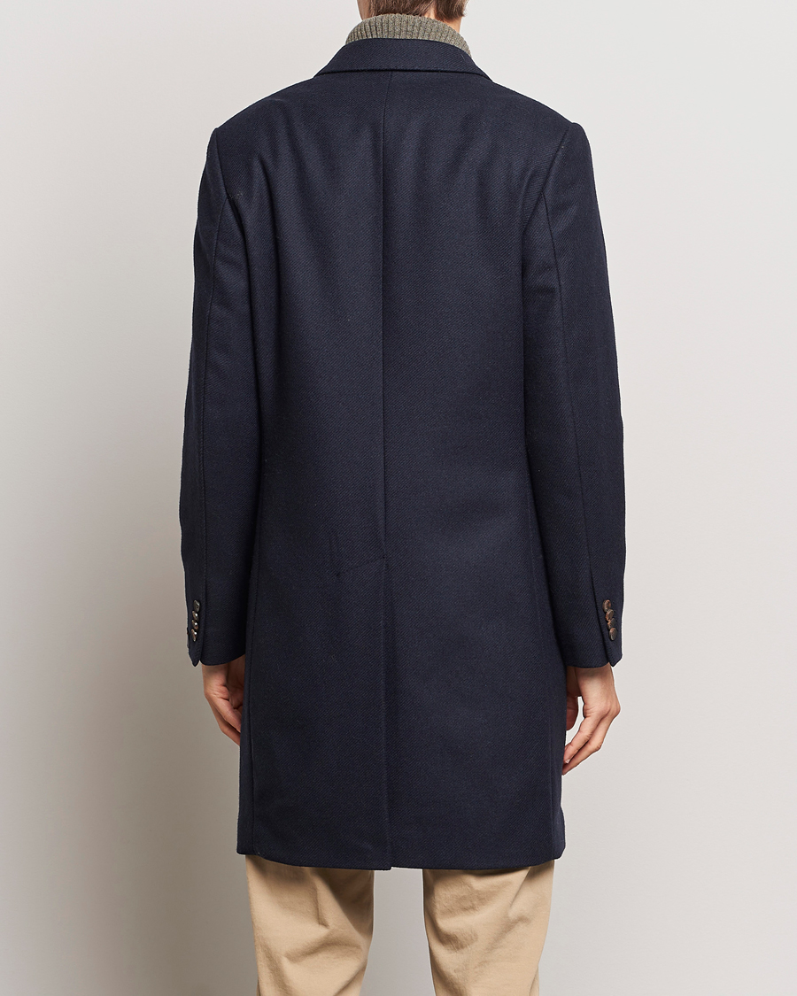 Herre | Jakker | Morris | Double Breasted Herringbone Wool Coat Navy
