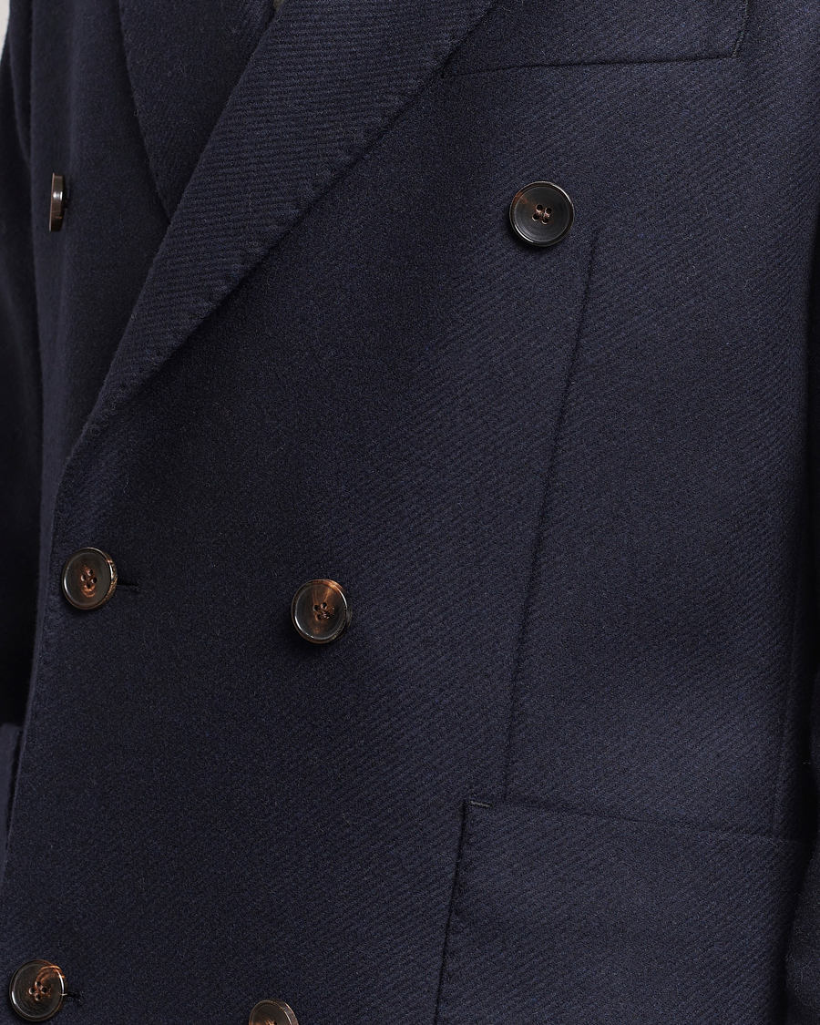 Herre | Jakker | Morris | Double Breasted Herringbone Wool Coat Navy