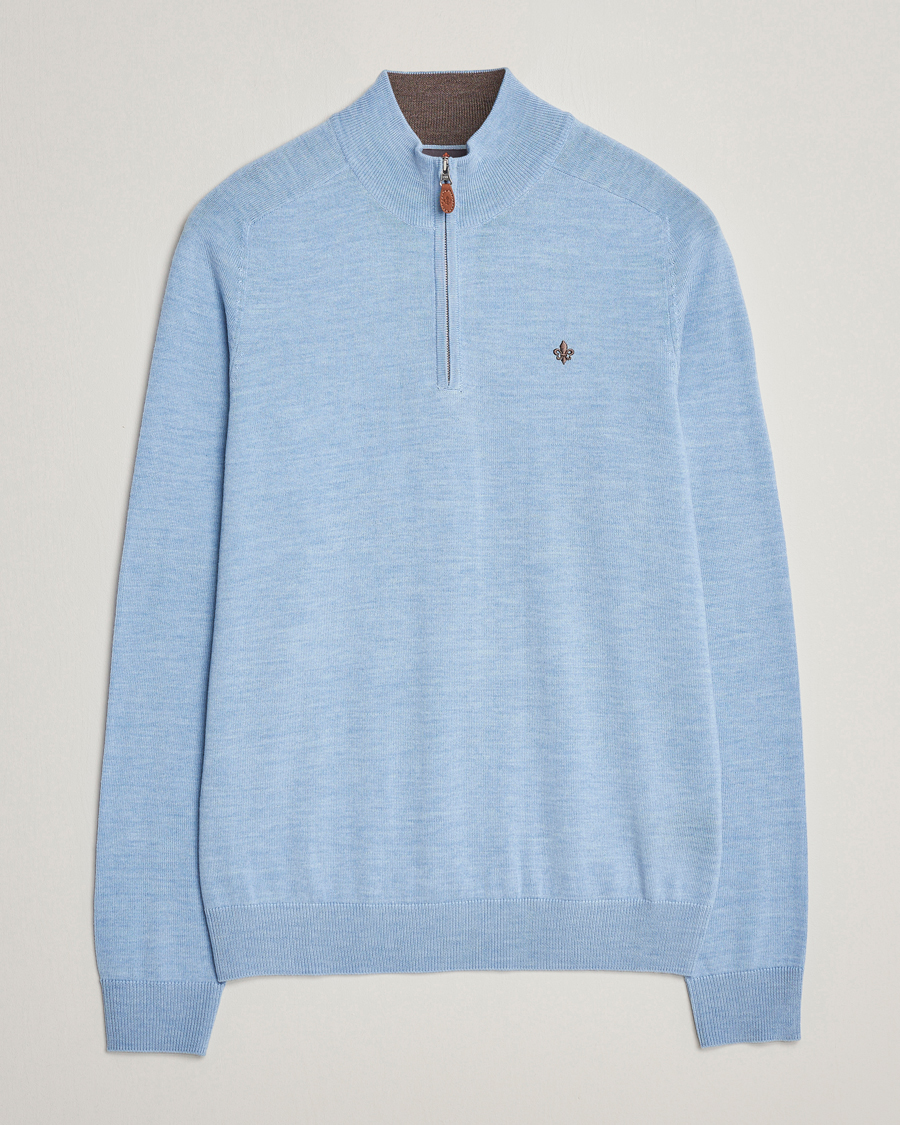 Herre | Trøjer | Morris | John Merino Half Zip Light Blue