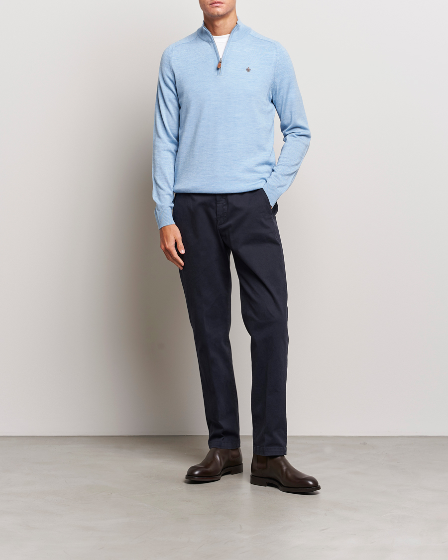 Herre | Trøjer | Morris | John Merino Half Zip Light Blue