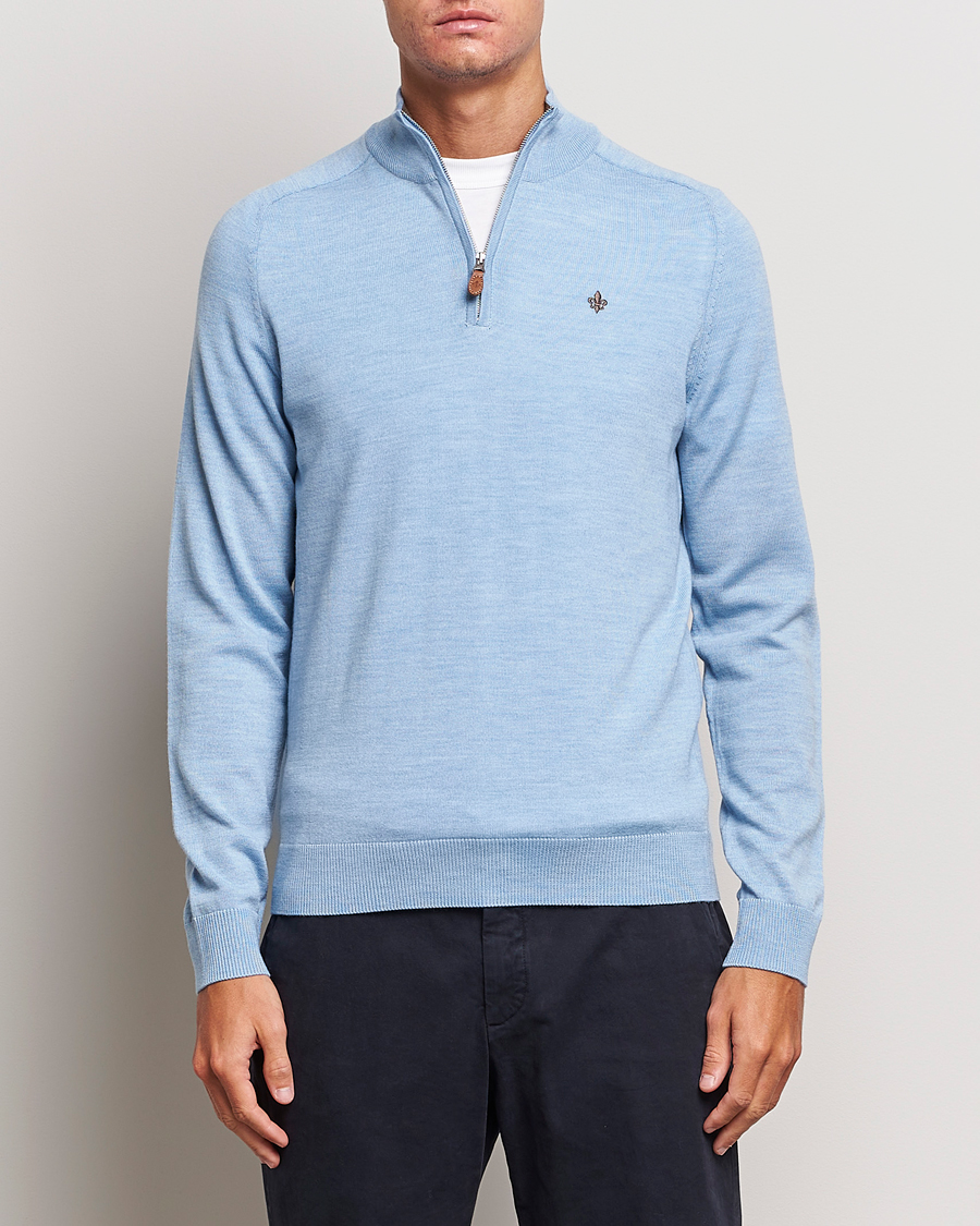 Herre | Trøjer | Morris | John Merino Half Zip Light Blue