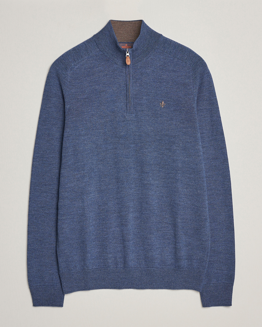 Herre | Trøjer | Morris | John Merino Half Zip Mid Blue