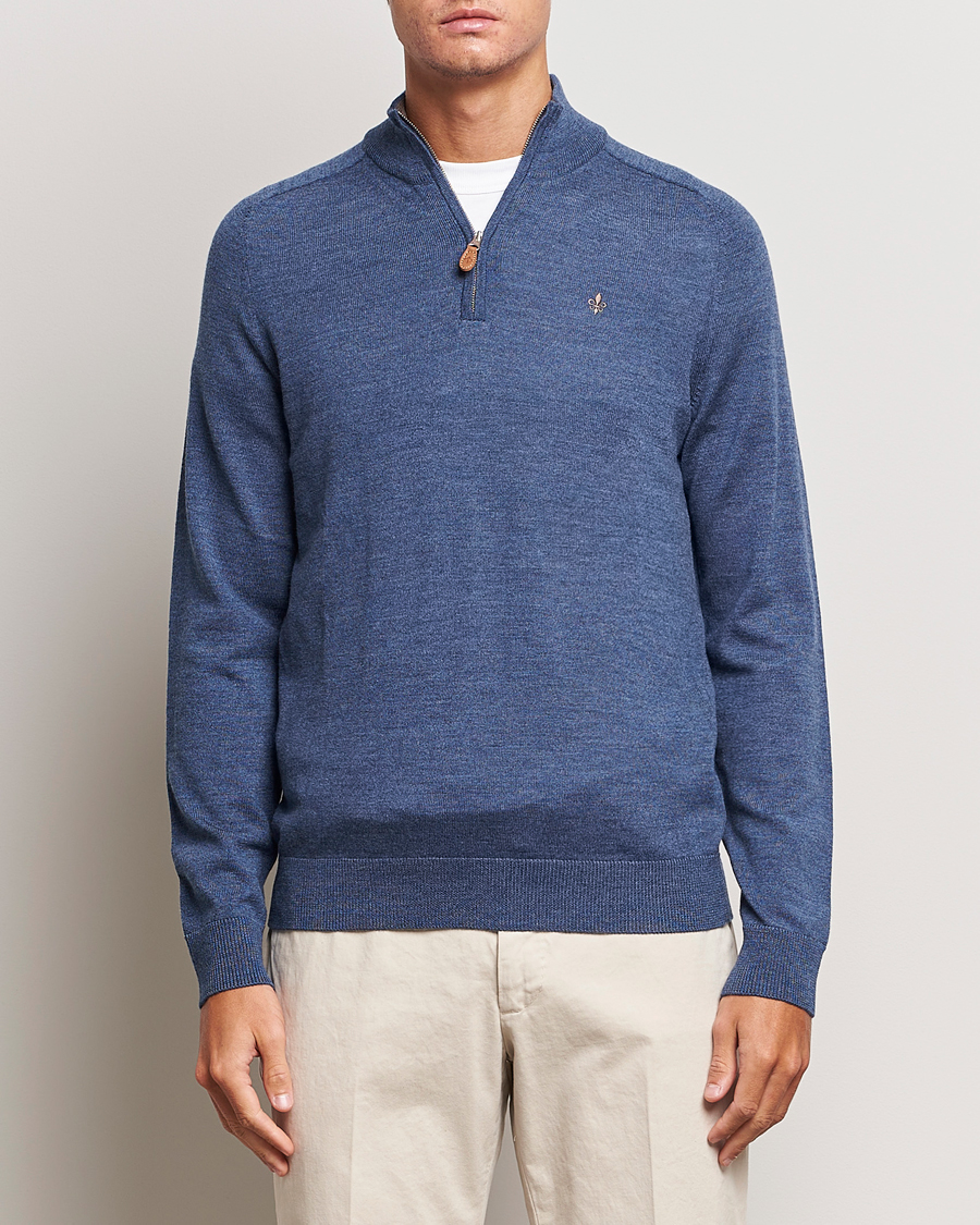 Herre | Trøjer | Morris | John Merino Half Zip Mid Blue