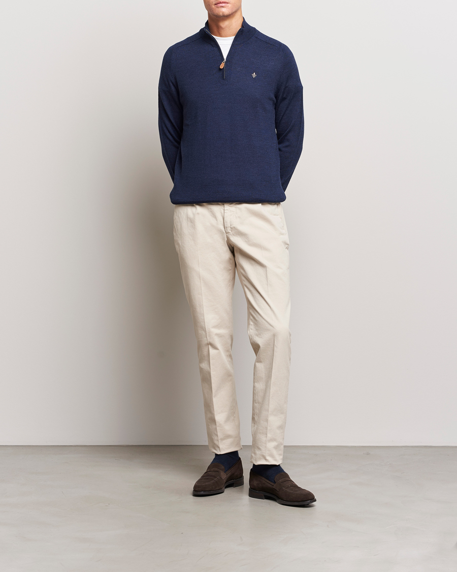 Herre | Trøjer | Morris | John Merino Half Zip Blue