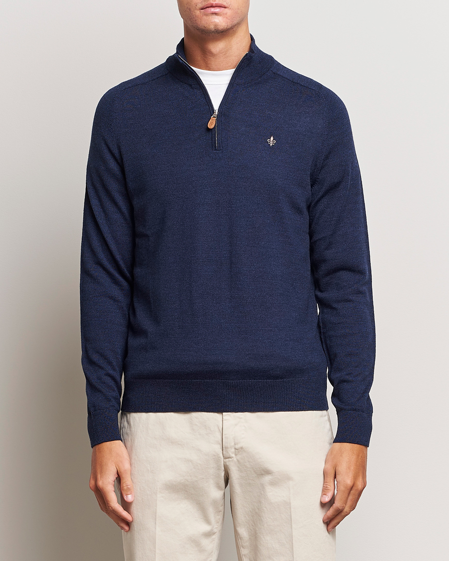 Herre | Trøjer | Morris | John Merino Half Zip Blue