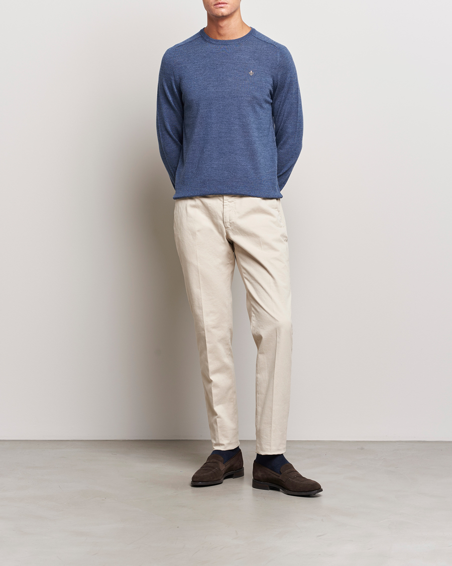 Herre | Trøjer | Morris | Merino Crew Neck Pullover Blue