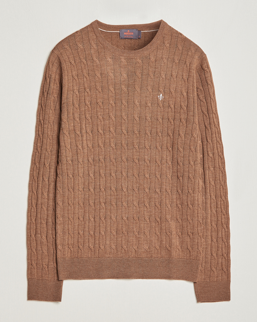 Herre |  | Morris | Merino Cable Crew Neck Camel