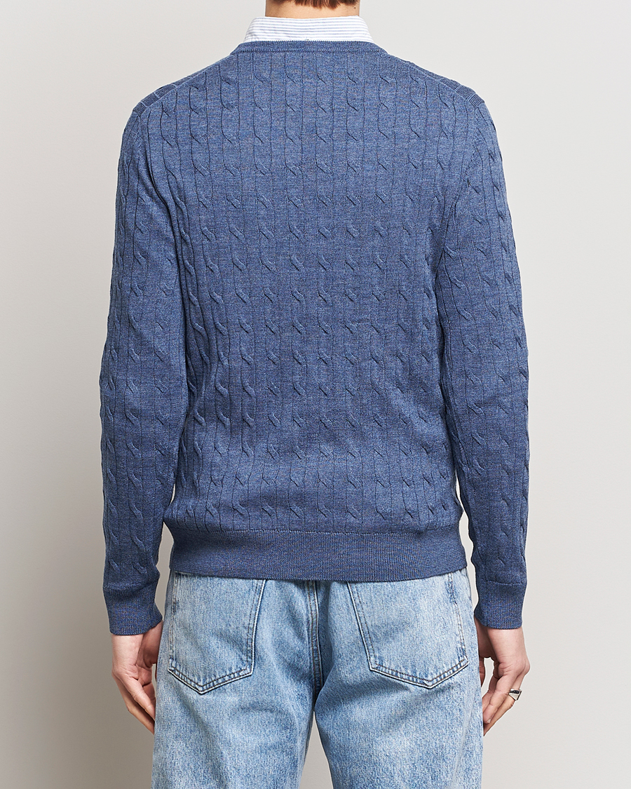 Herre | Trøjer | Morris | Merino Cable Crew Neck Blue