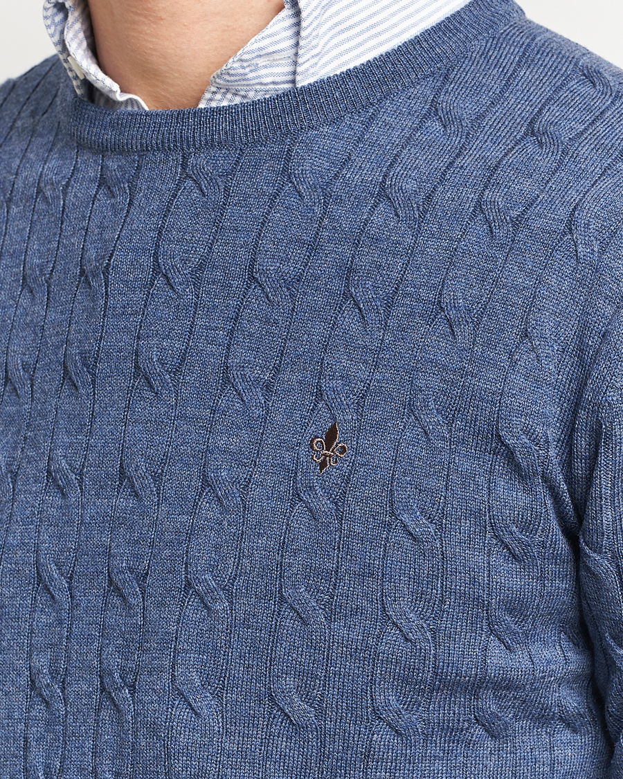 Herre | Trøjer | Morris | Merino Cable Crew Neck Blue