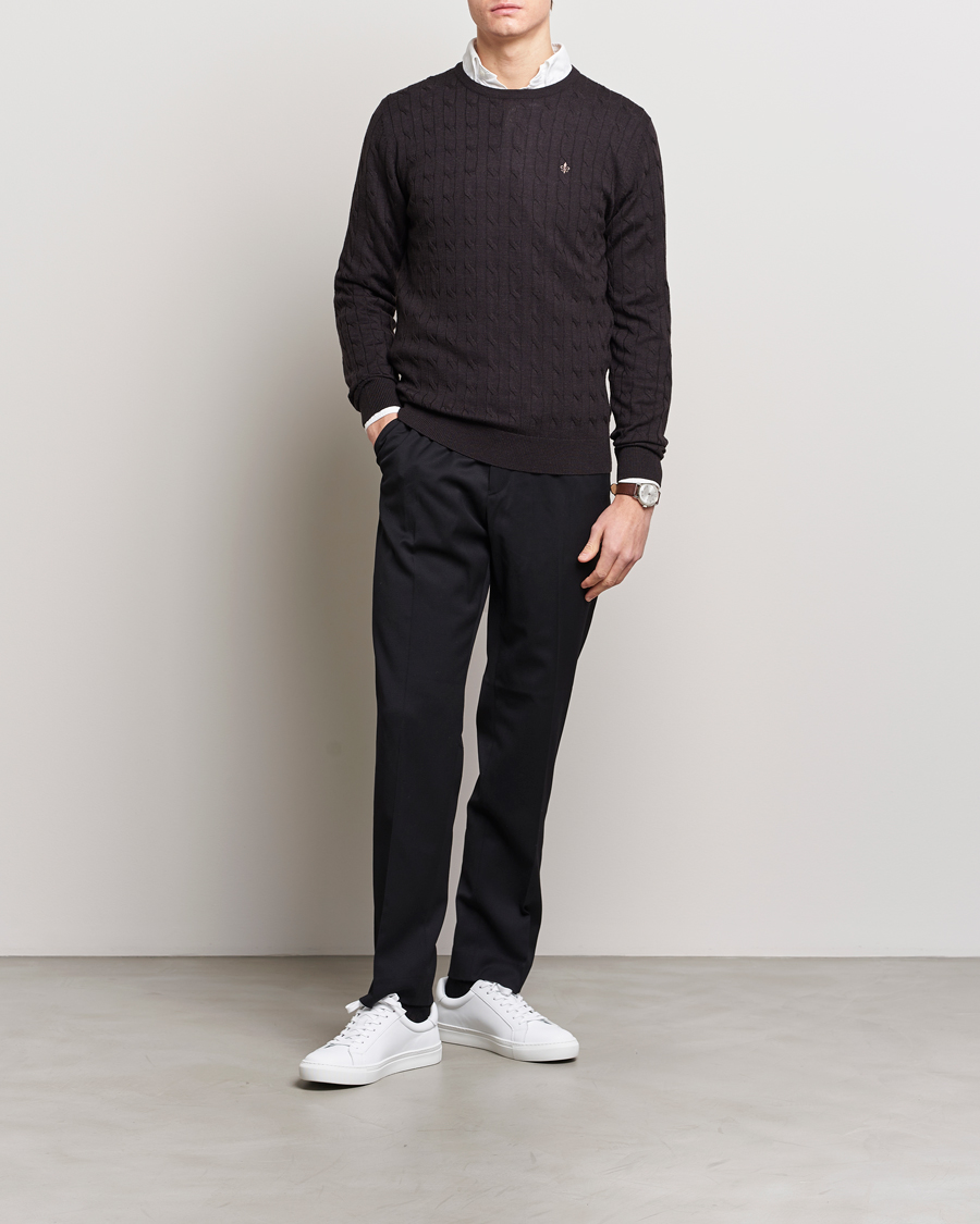 Herre | Trøjer | Morris | Merino Cable Crew Neck Brown
