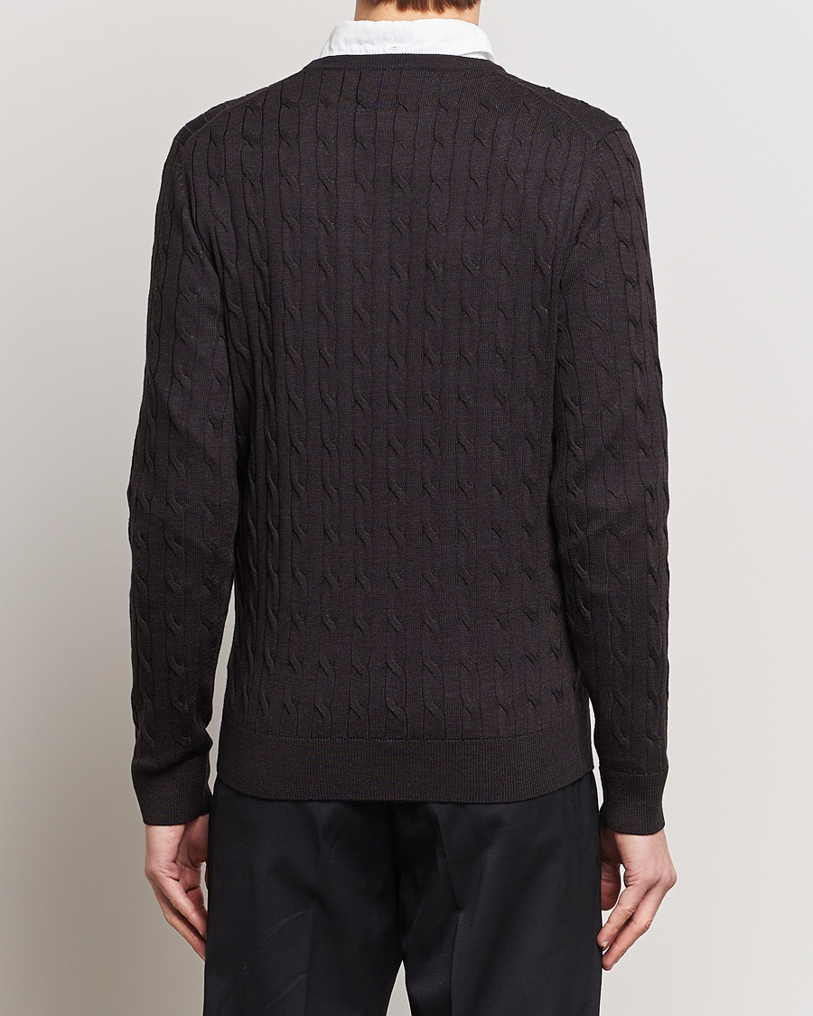 Herre | Trøjer | Morris | Merino Cable Crew Neck Brown
