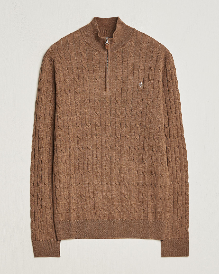 Herre | Trøjer | Morris | Merino Cable Half Zip Camel