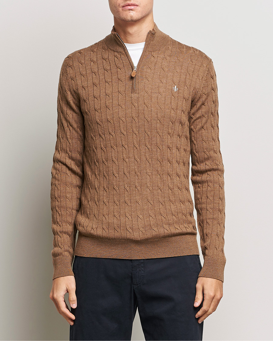 Herre | Trøjer | Morris | Merino Cable Half Zip Camel