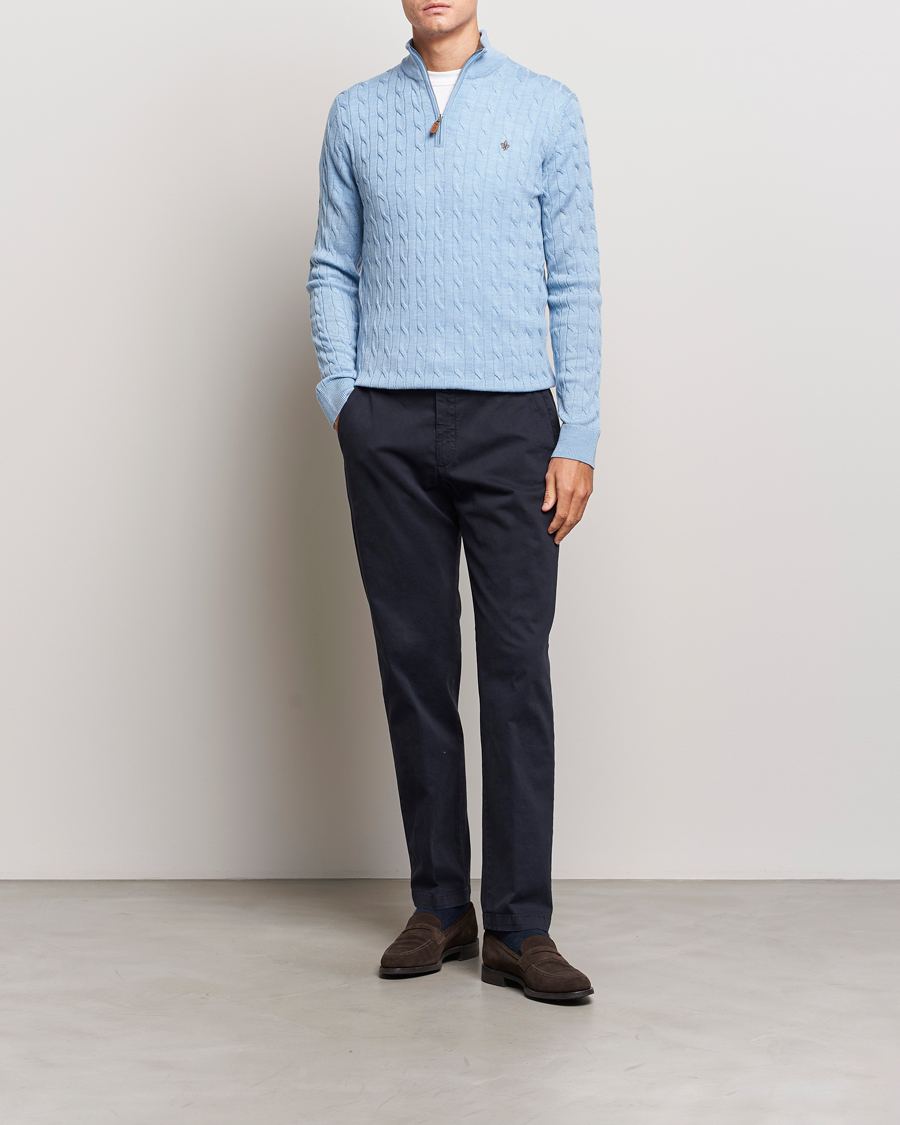 Herre | Trøjer | Morris | Merino Cable Half Zip Light Blue