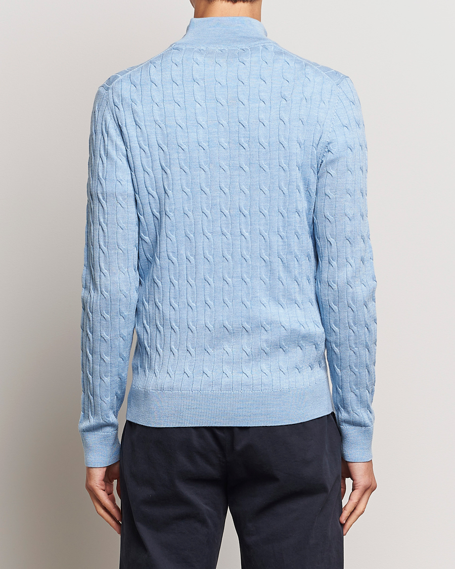 Herre | Trøjer | Morris | Merino Cable Half Zip Light Blue