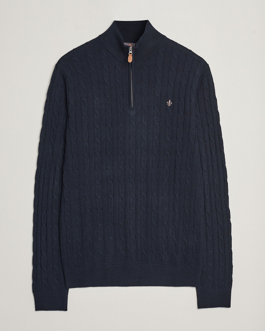 Herre | Trøjer | Morris | Merino Cable Half Zip Navy