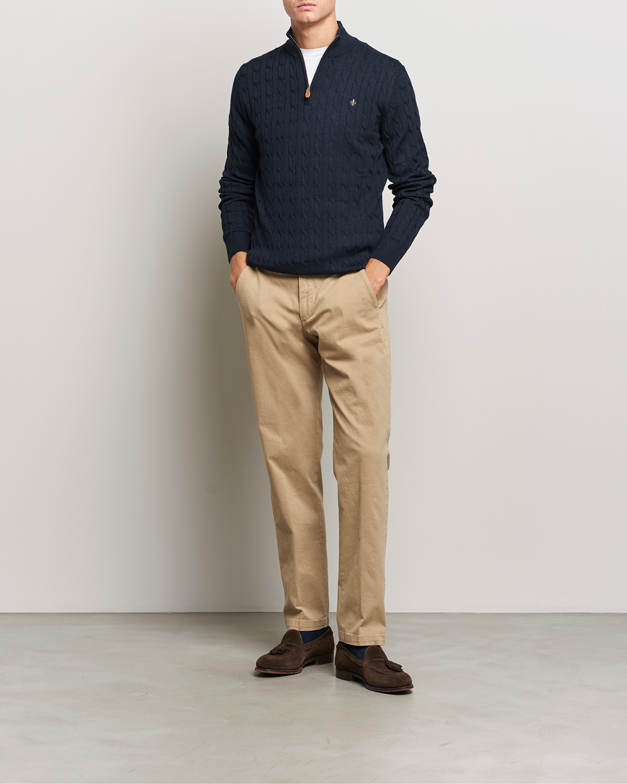 Herre | Trøjer | Morris | Merino Cable Half Zip Navy
