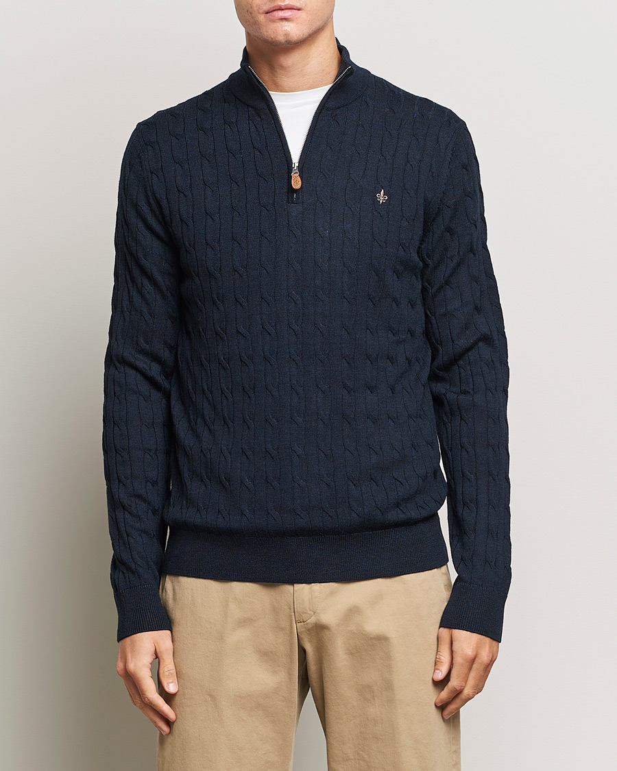Herre | Trøjer | Morris | Merino Cable Half Zip Navy