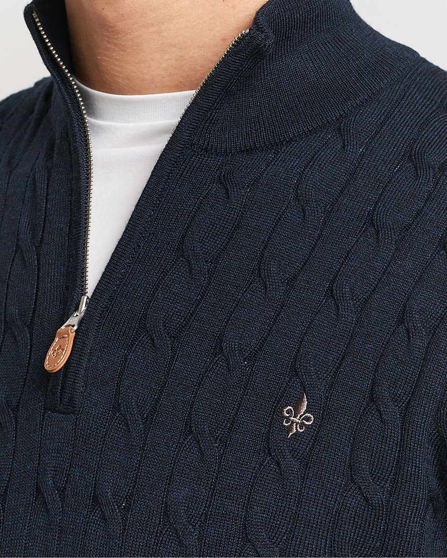 Herre | Trøjer | Morris | Merino Cable Half Zip Navy
