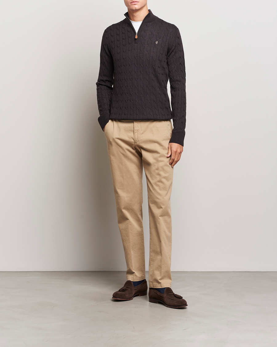 Herre | Trøjer | Morris | Merino Cable Half Zip Brown