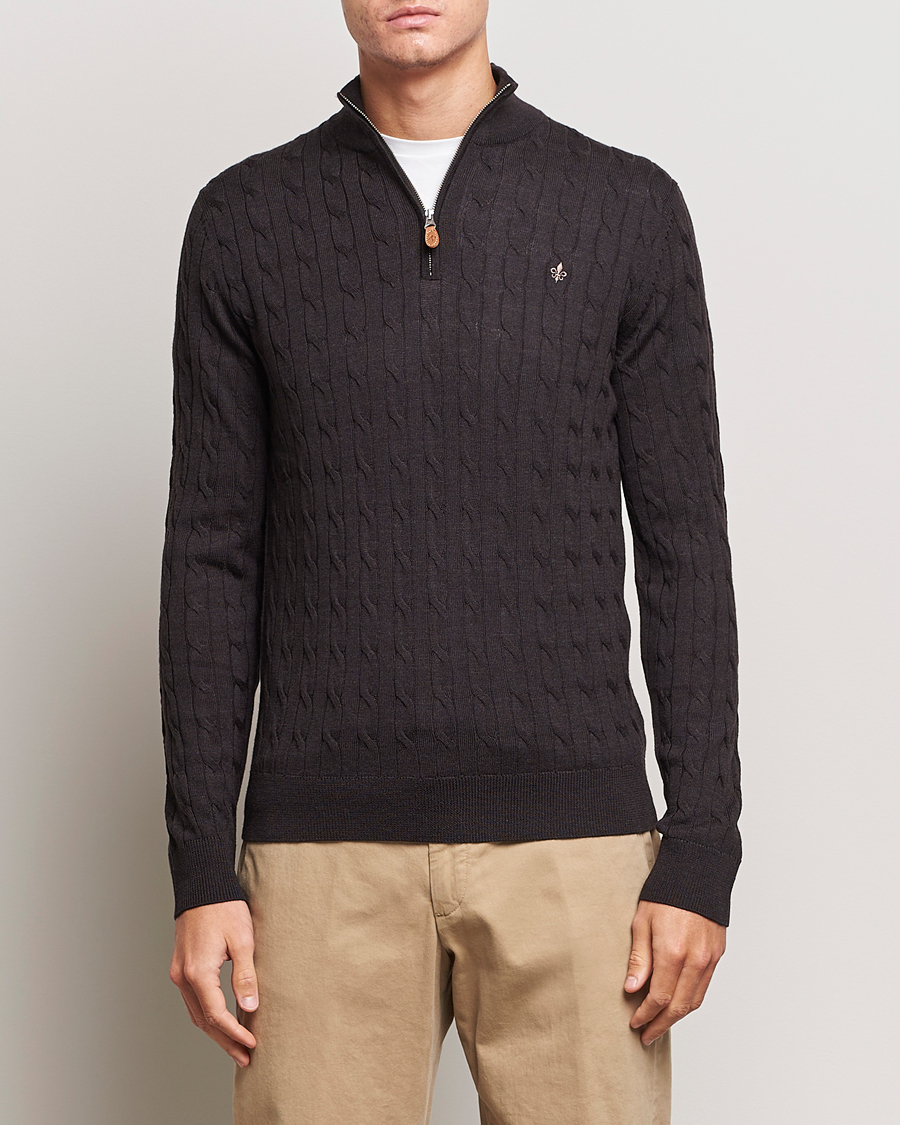 Herre | Udsalg tøj | Morris | Merino Cable Half Zip Brown