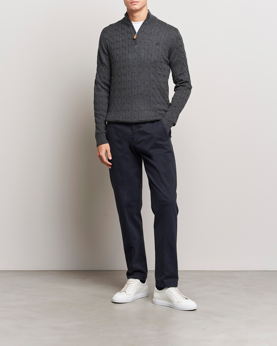 Herre | Trøjer | Morris | Merino Cable Half Zip Grey