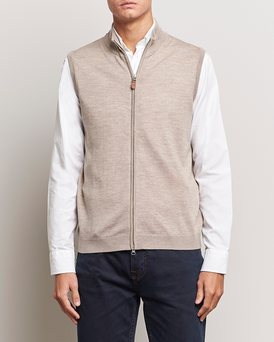 Herre | Slipovers | Morris | Merino Zip Vest Khaki
