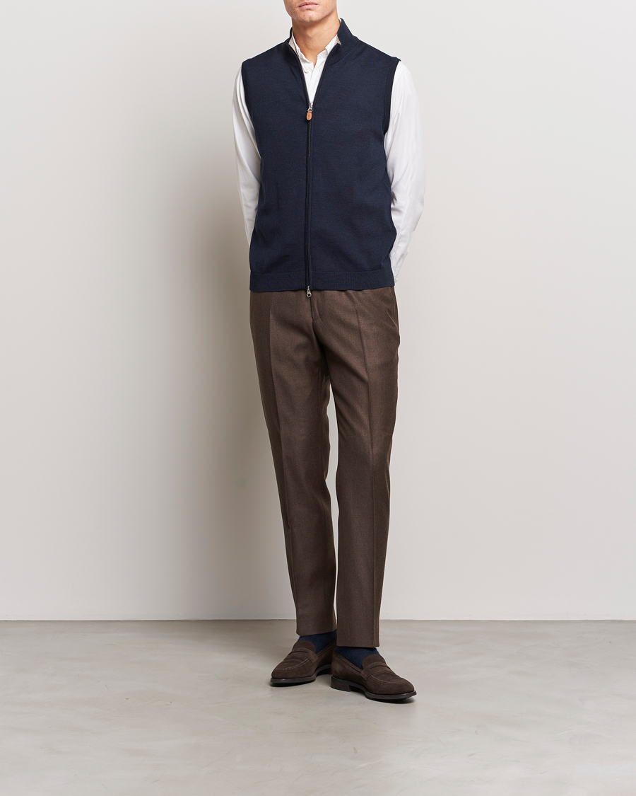 Herre | Trøjer | Morris | Merino Zip Vest Navy