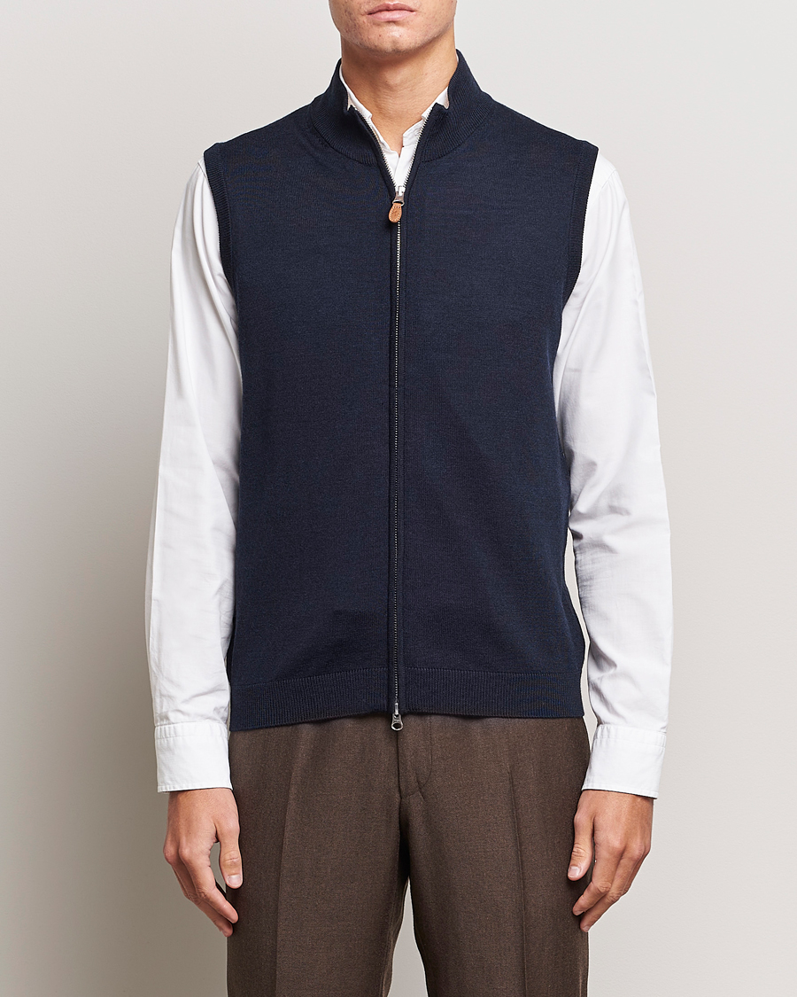 Herre | Slipovers | Morris | Merino Zip Vest Navy
