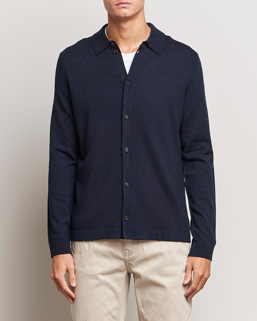 Herre | Trøjer | Morris | Merino Knitted Shirt Navy