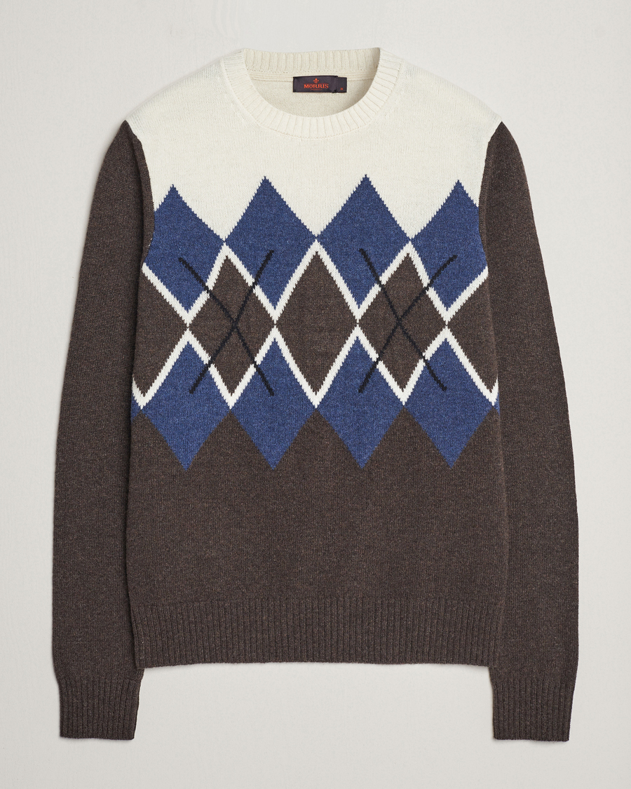 Herre | Trøjer | Morris | Ayle Argyle Crew Neck Brown