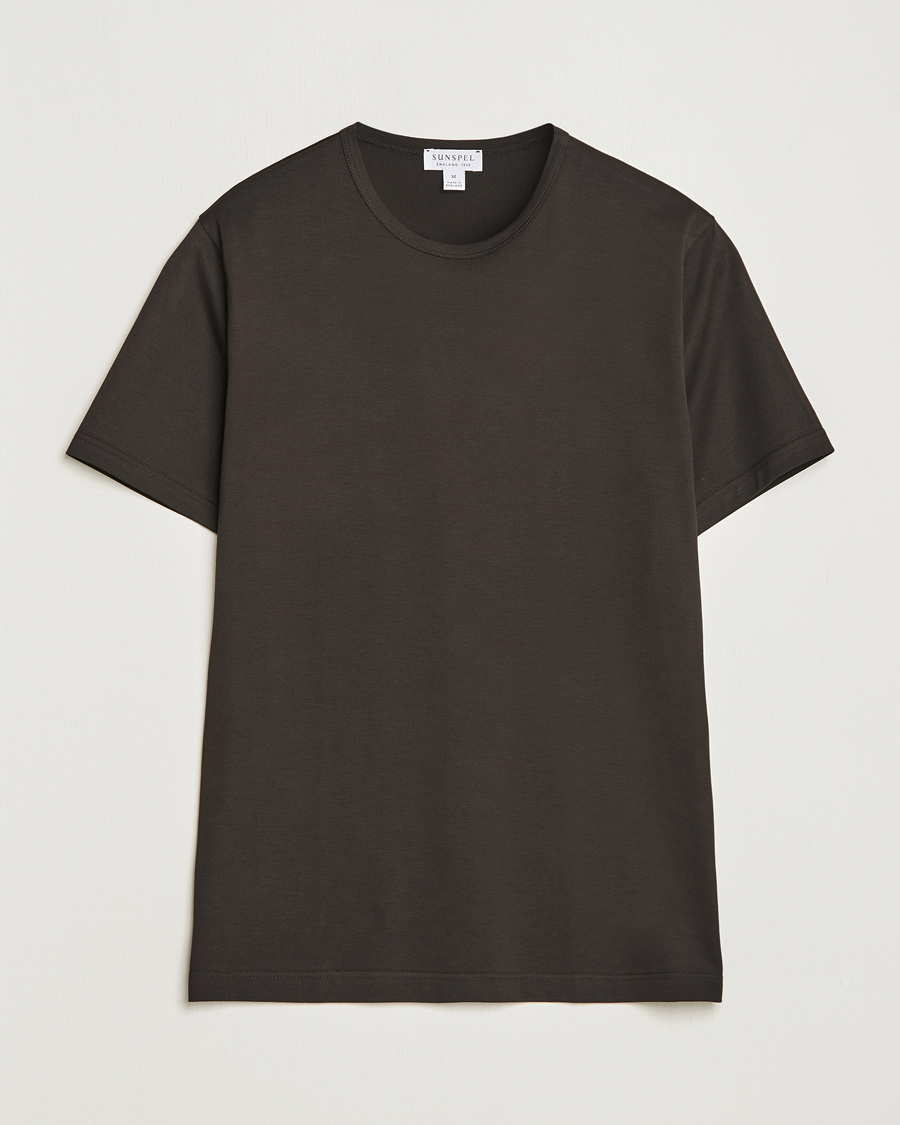 Herre | Sorte t-shirts | Sunspel | Crew Neck Cotton Tee Coffee