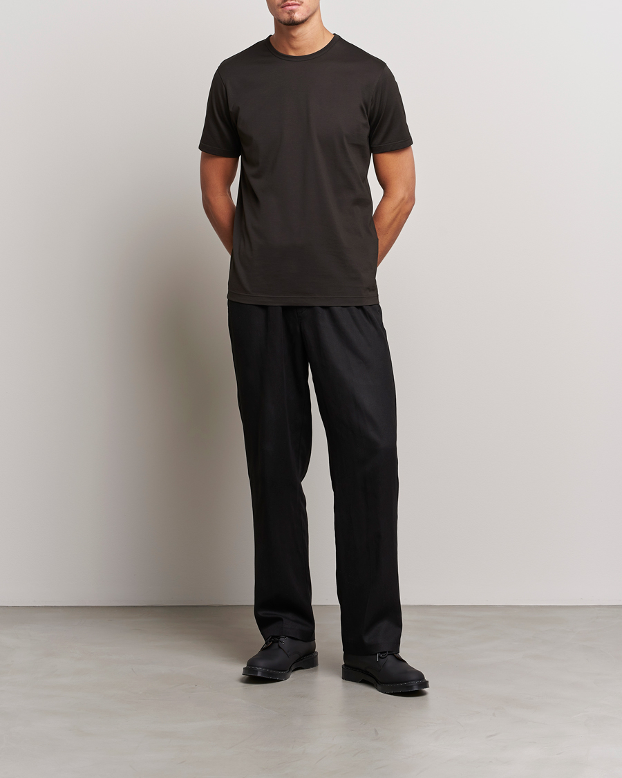 Herre | T-Shirts | Sunspel | Crew Neck Cotton Tee Coffee