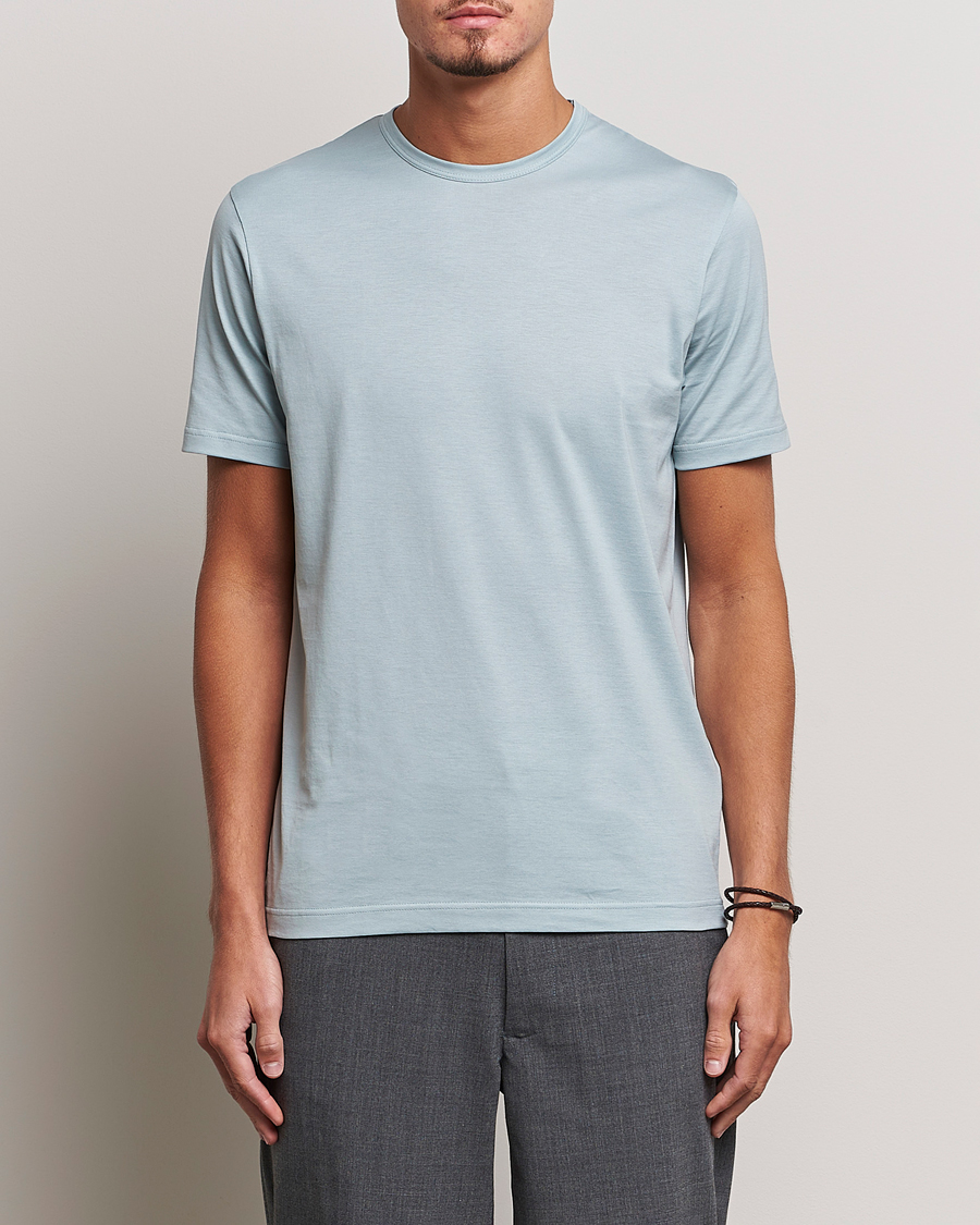 Herre | T-Shirts | Sunspel | Crew Neck Cotton Tee Blue Sage