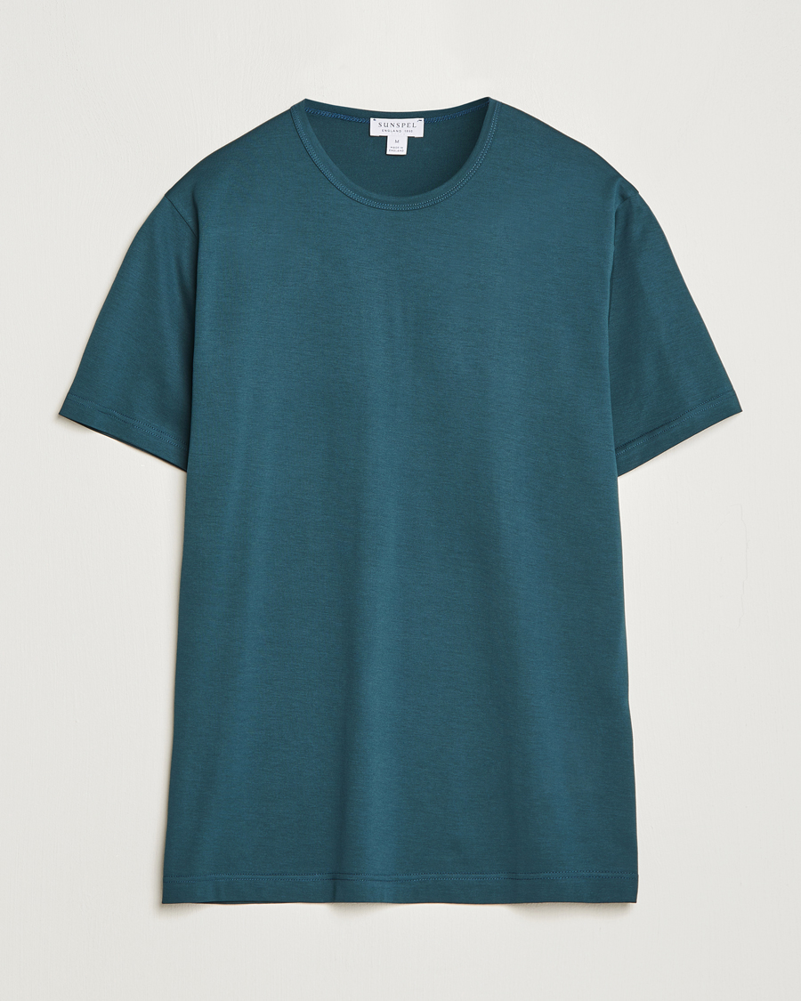 Herre | T-Shirts | Sunspel | Crew Neck Q82 Cotton T-Shirt Peacock