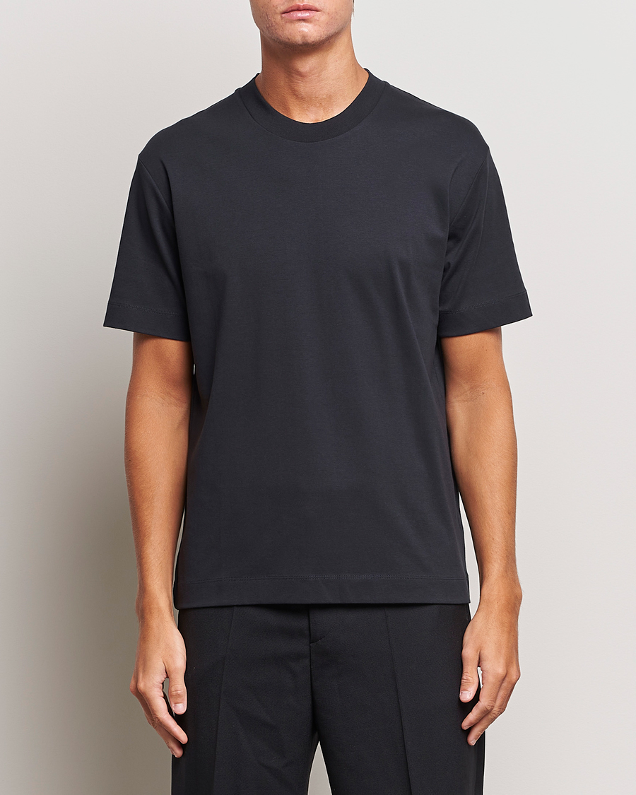 Herre | T-Shirts | Sunspel | Heavyweight Mock Neck T-Shirt Black