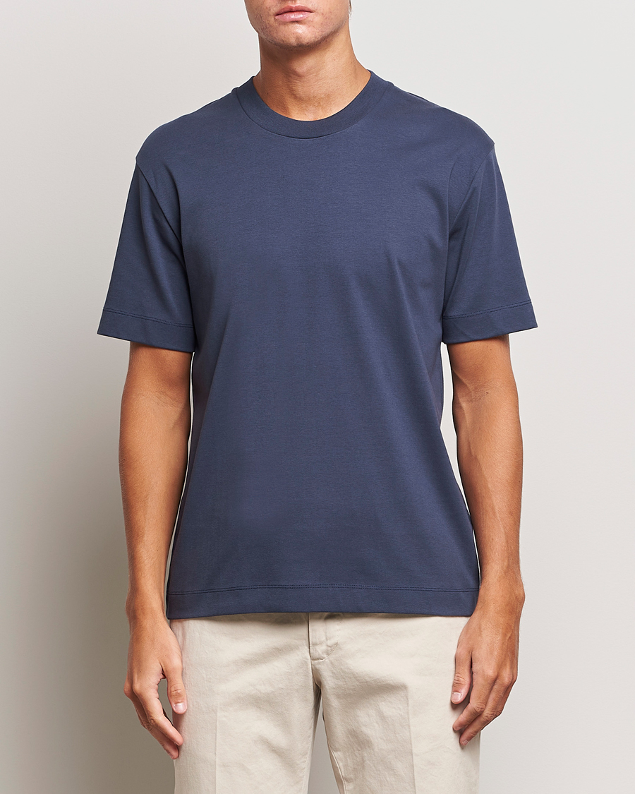 Herre | T-Shirts | Sunspel | Heavyweight Mock Neck T-Shirt Navy