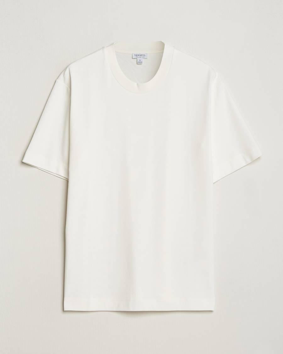 Herre | T-Shirts | Sunspel | Heavyweight Mock Neck T-Shirt Ecru