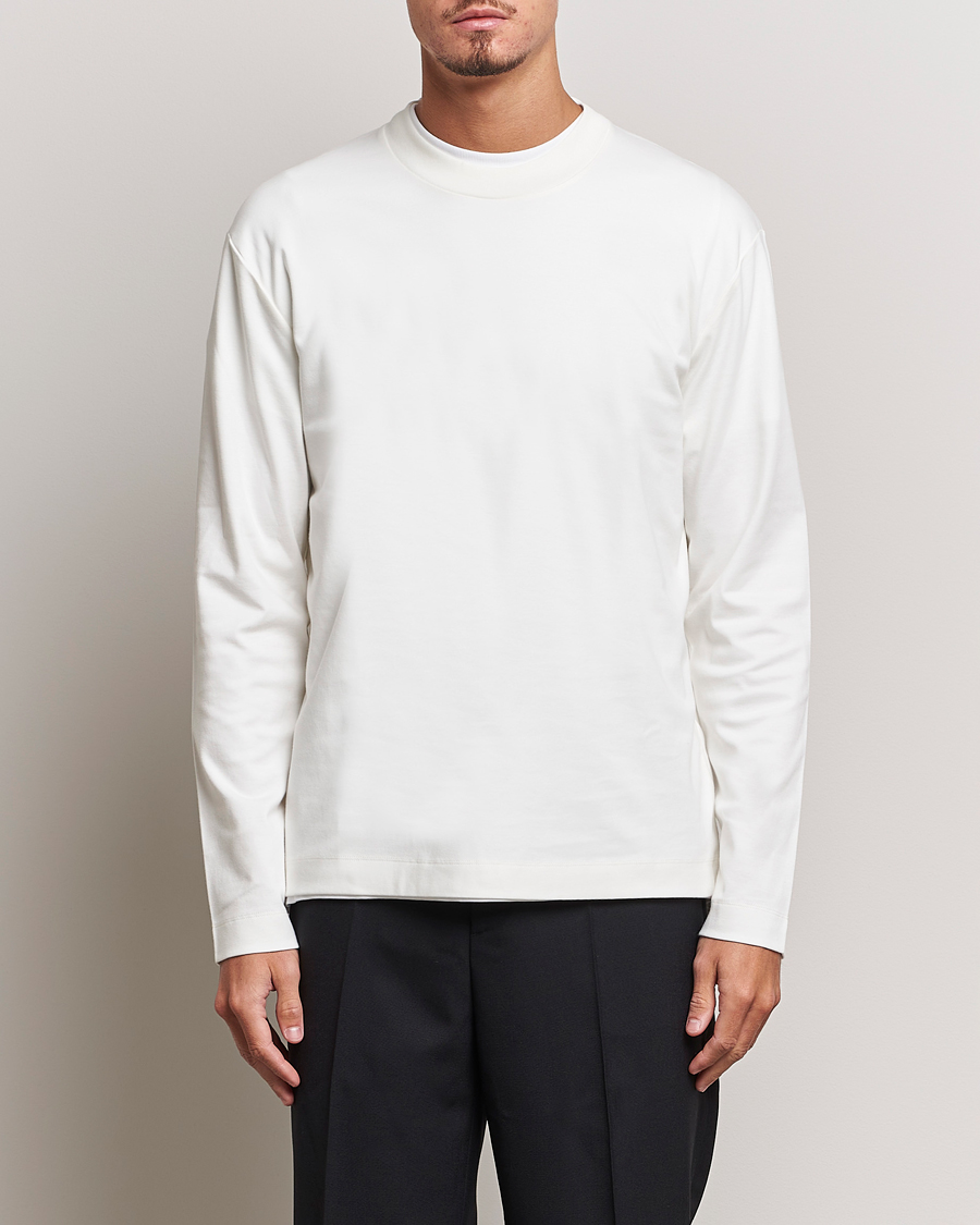 Herre | Langærmede t-shirts | Sunspel | Heavyweight Mock Neck Long Sleeve T-Shirt Ecru