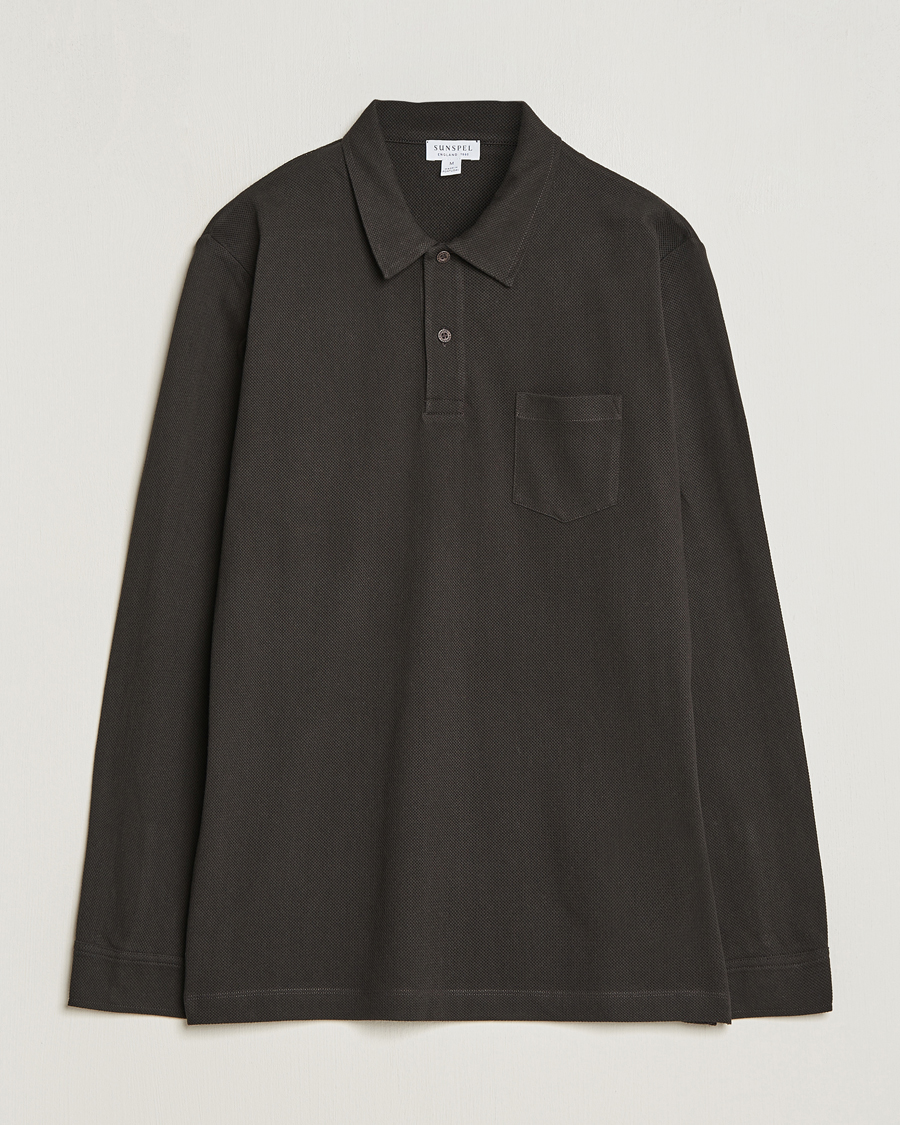 Herre | Trøjer | Sunspel | Long Sleeve Riviera Polo Shirt Coffee