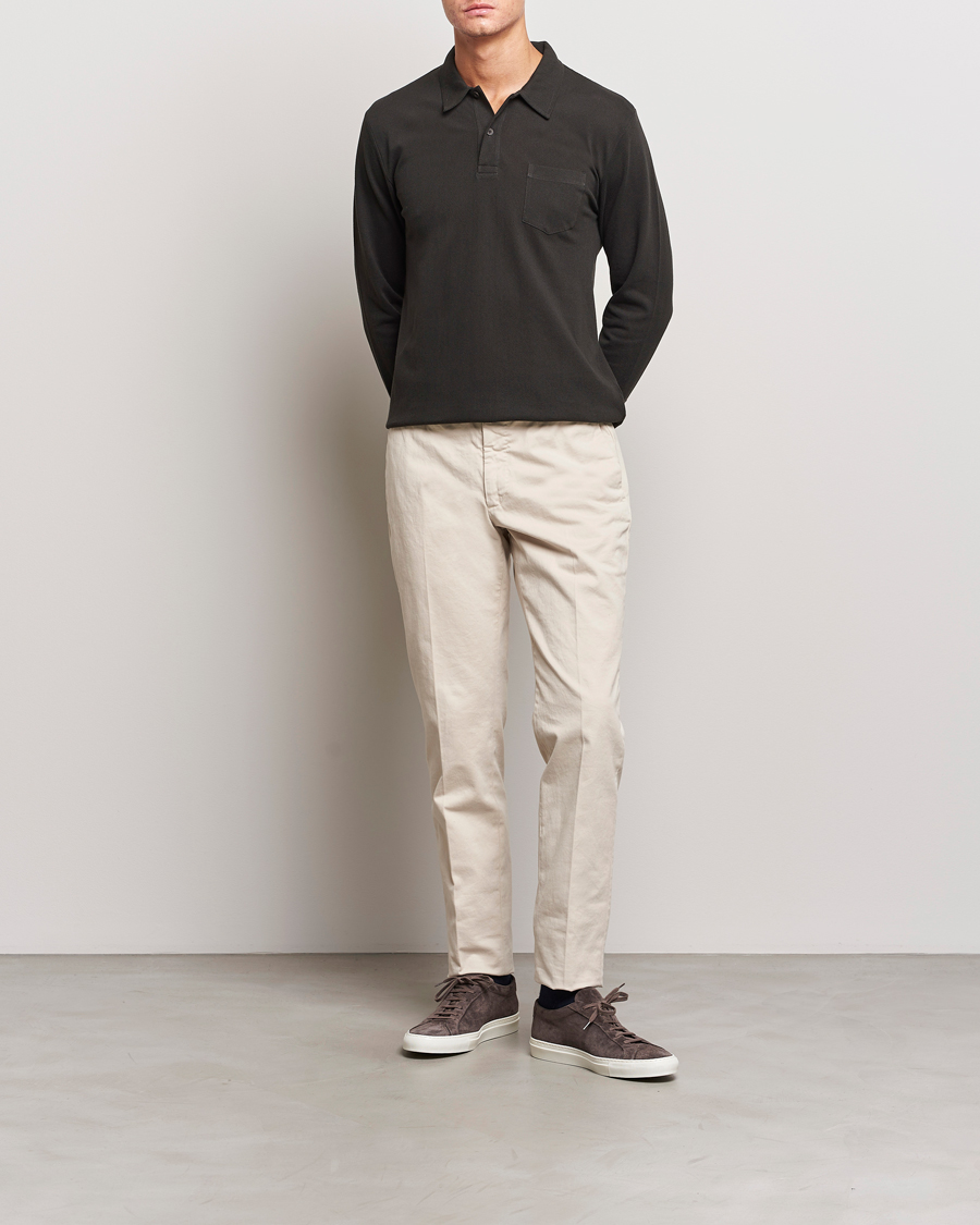 Herre | Trøjer | Sunspel | Long Sleeve Riviera Polo Shirt Coffee