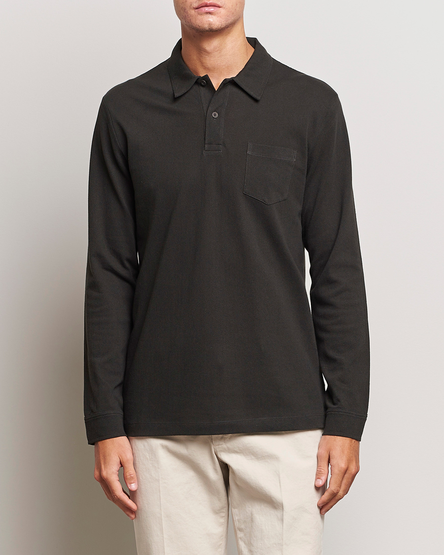 Herre | Tøj | Sunspel | Long Sleeve Riviera Polo Shirt Coffee