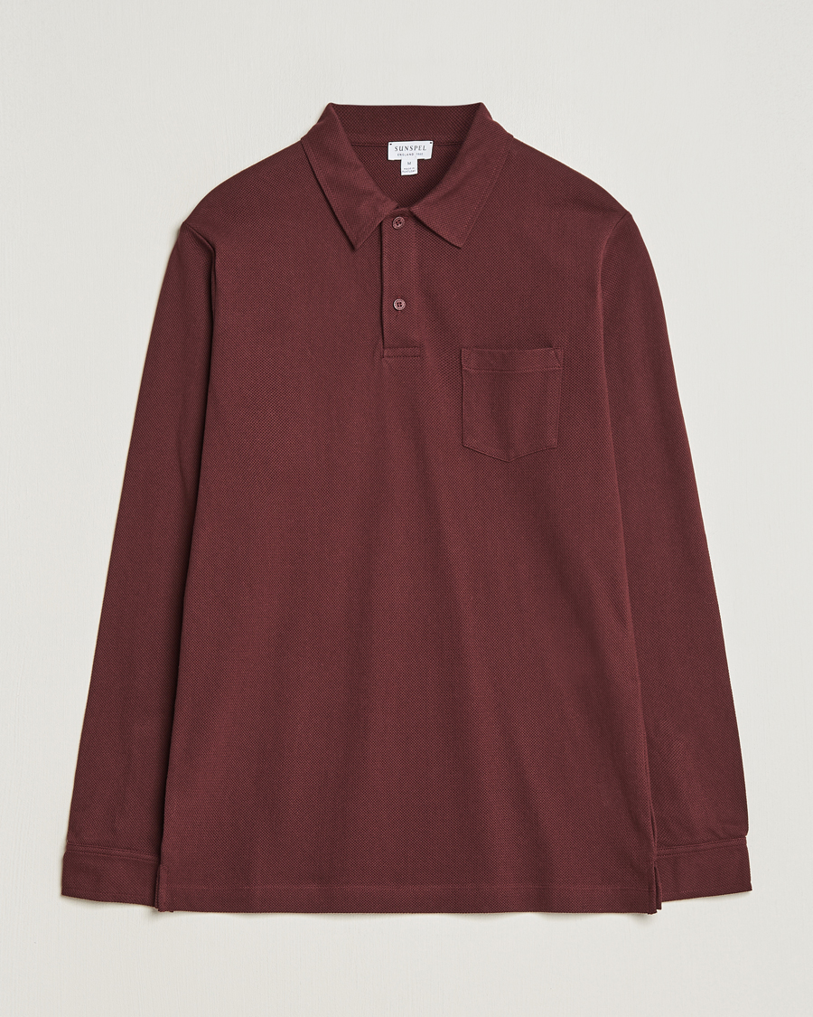 Herre | Trøjer | Sunspel | Long Sleeve Riviera Polo Shirt Maroon