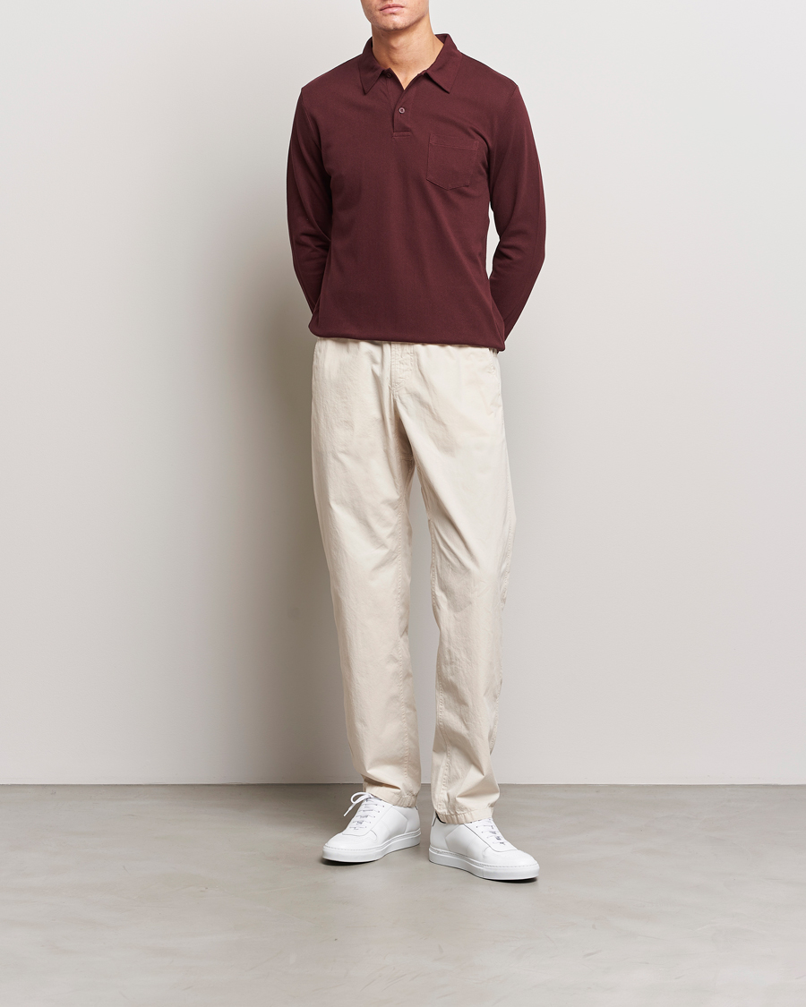 Herre | Trøjer | Sunspel | Long Sleeve Riviera Polo Shirt Maroon