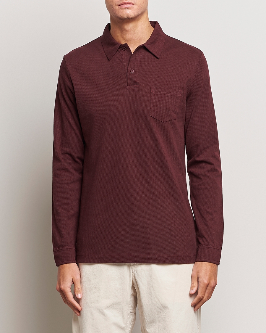 Herre | Trøjer | Sunspel | Long Sleeve Riviera Polo Shirt Maroon