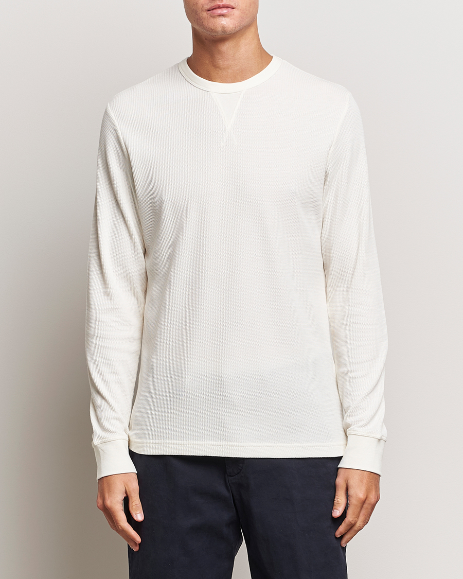 Herre | T-Shirts | Sunspel | Long Sleeve Waffle T-Shirt Ecru