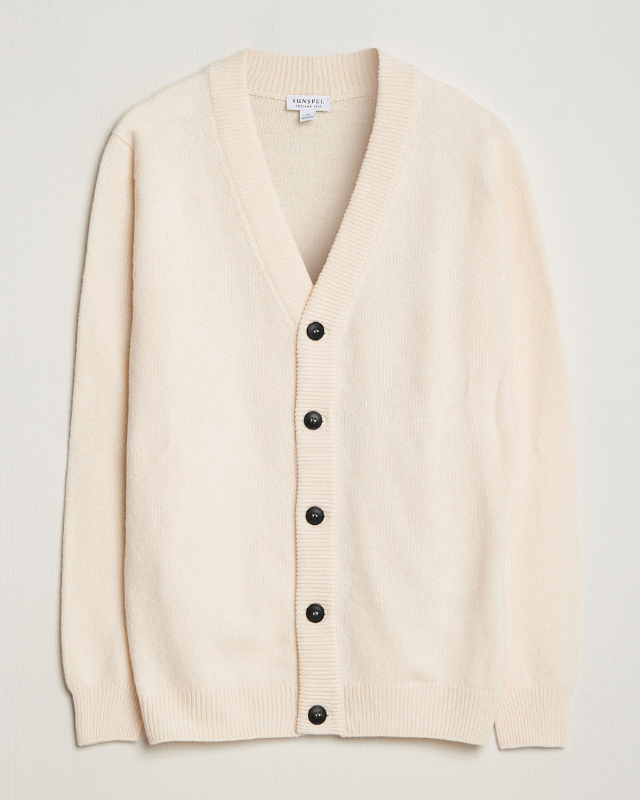 Herre | Trøjer | Sunspel | Lambswool Cardigan Ecru